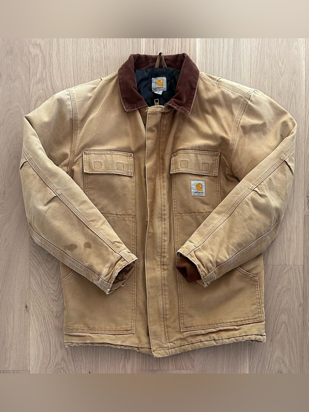 Vintage Carhartt Insulated Barn Chore Jacket C003 BRN Distressed Made in USA